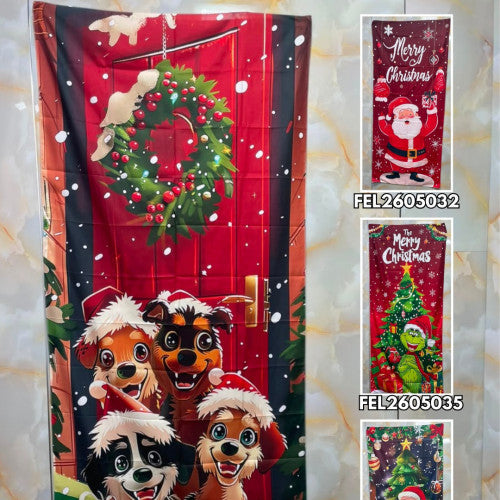Tela decorativa para puerta perros navideños