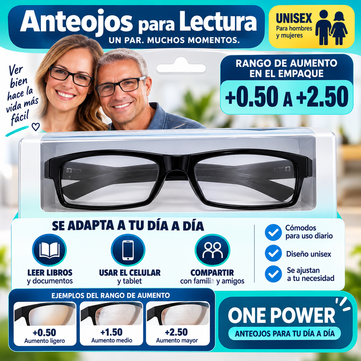 Anteojos para Lectura (Rango 0.50 a 2.50)