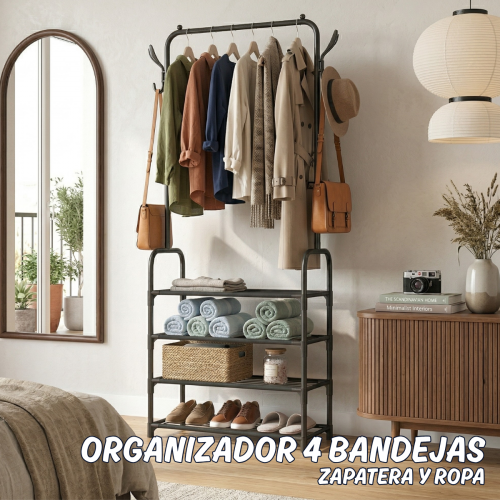 Organizador de 4 bandejas, zapatera y ropa