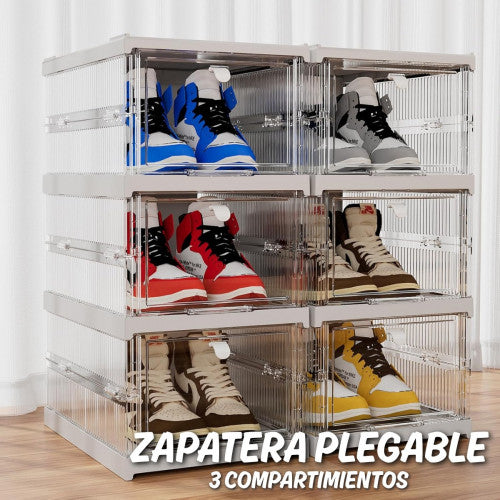 Zapatera plegable de 3 compartimientos