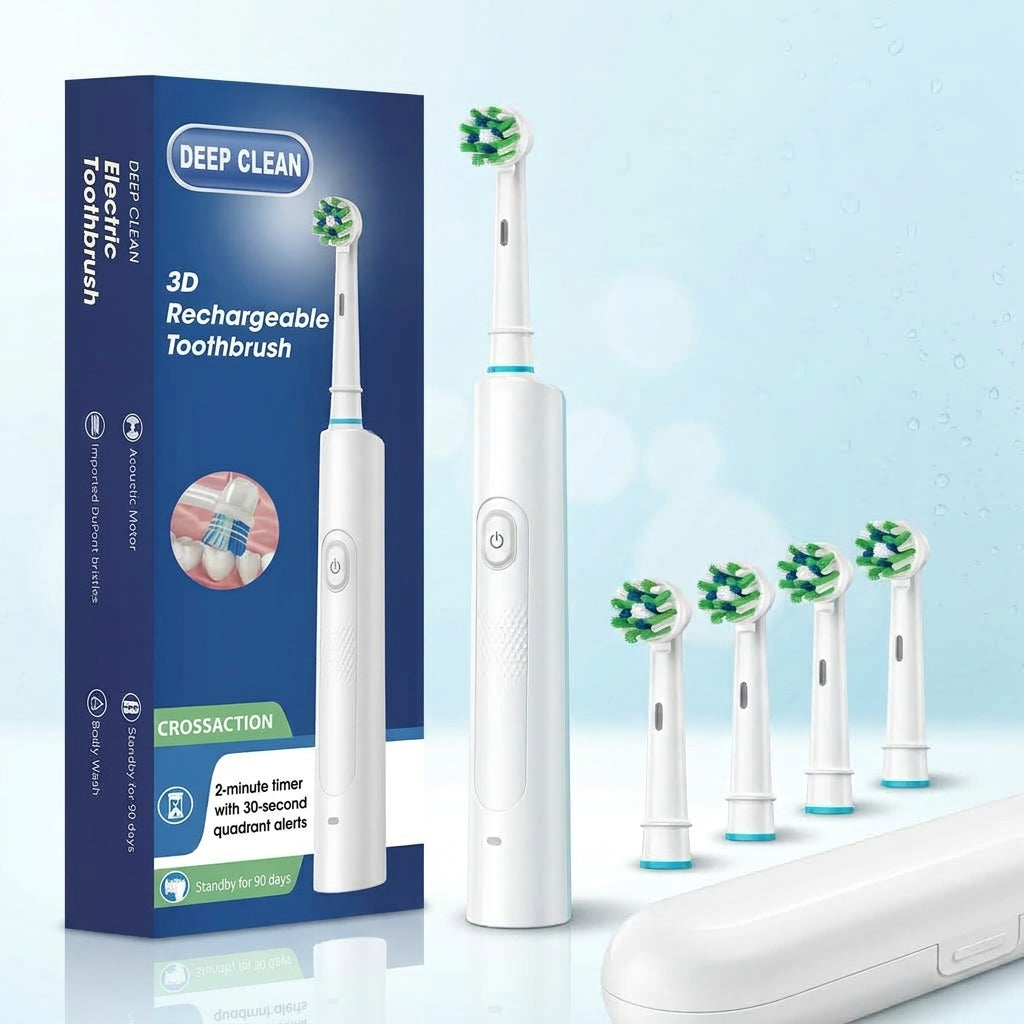 Cepillo de Dientes Eléctrico Recargable + 4 Cabezales y Estuche