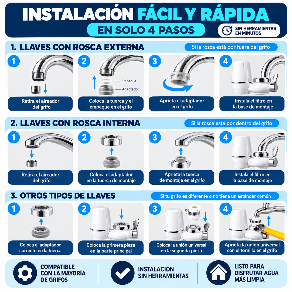 Filtro Purificador de Agua para Llave de Cocina