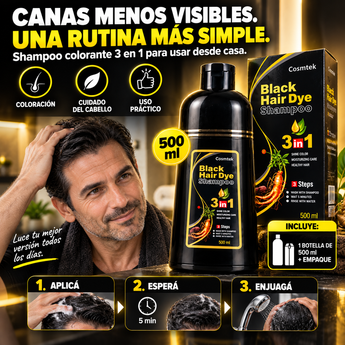 Shampoo Anti Canas Tono Negro y Café Oscuro
