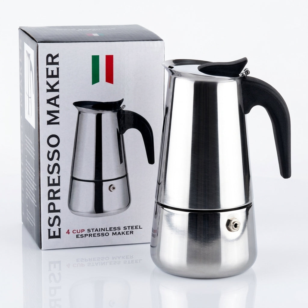 Piezas desmontables de la cafetera espresso Saiyam: base, filtro y cafetera superior