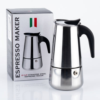 Piezas desmontables de la cafetera espresso Saiyam: base, filtro y cafetera superior