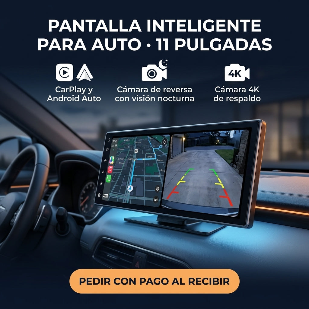 Pantalla 11'' para Auto con CarPlay y Android Auto + Cámara trasera para parqueo