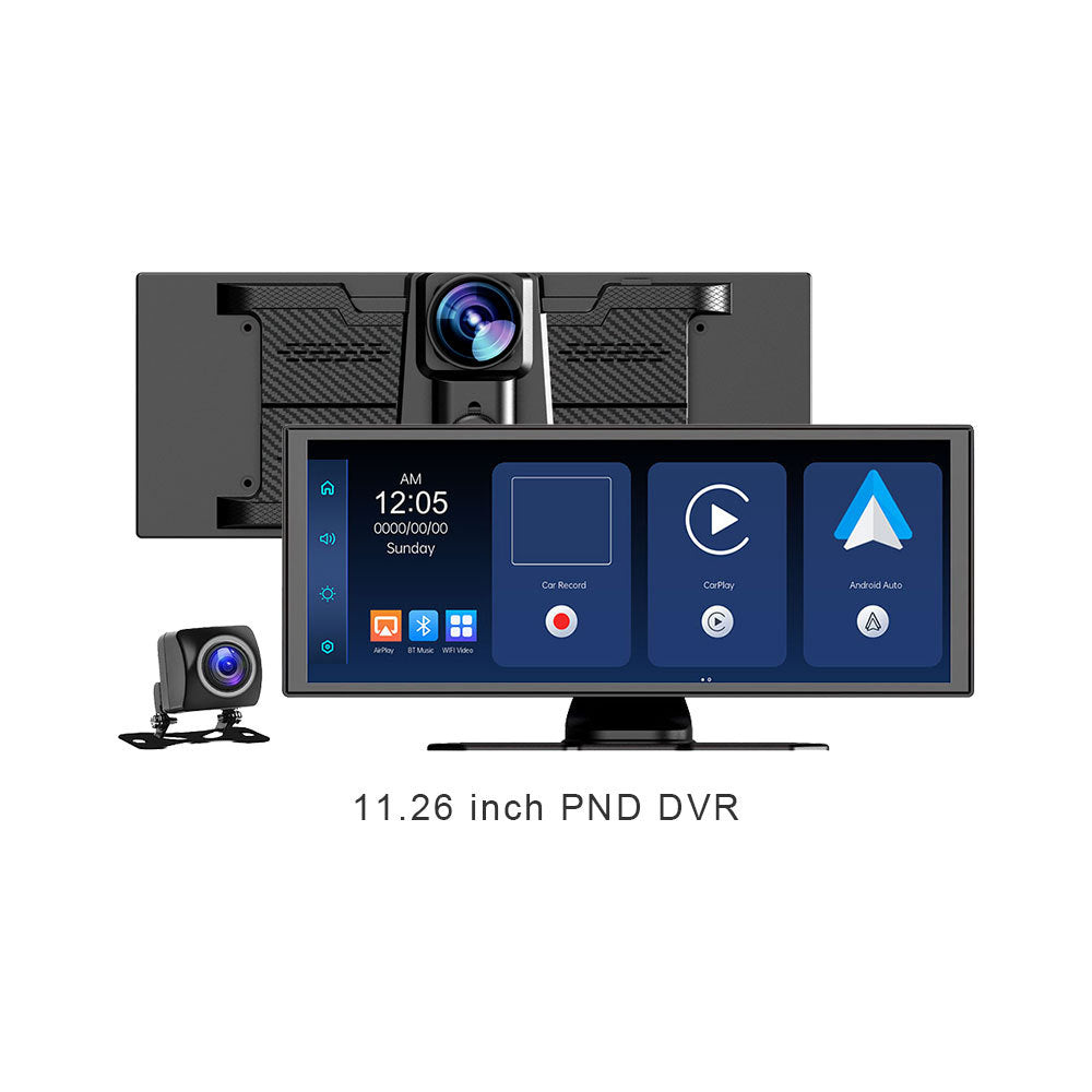 Pantalla táctil de 11.26 pulgadas para auto con CarPlay y Android Auto, cámara frontal 4K y cámara de reversa
