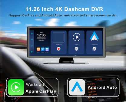 Pantalla de 11.26 pulgadas con CarPlay y Android Auto apoyada sobre el tablero de un carro
